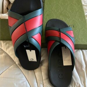 Gucci Red and Green Slide Sandals